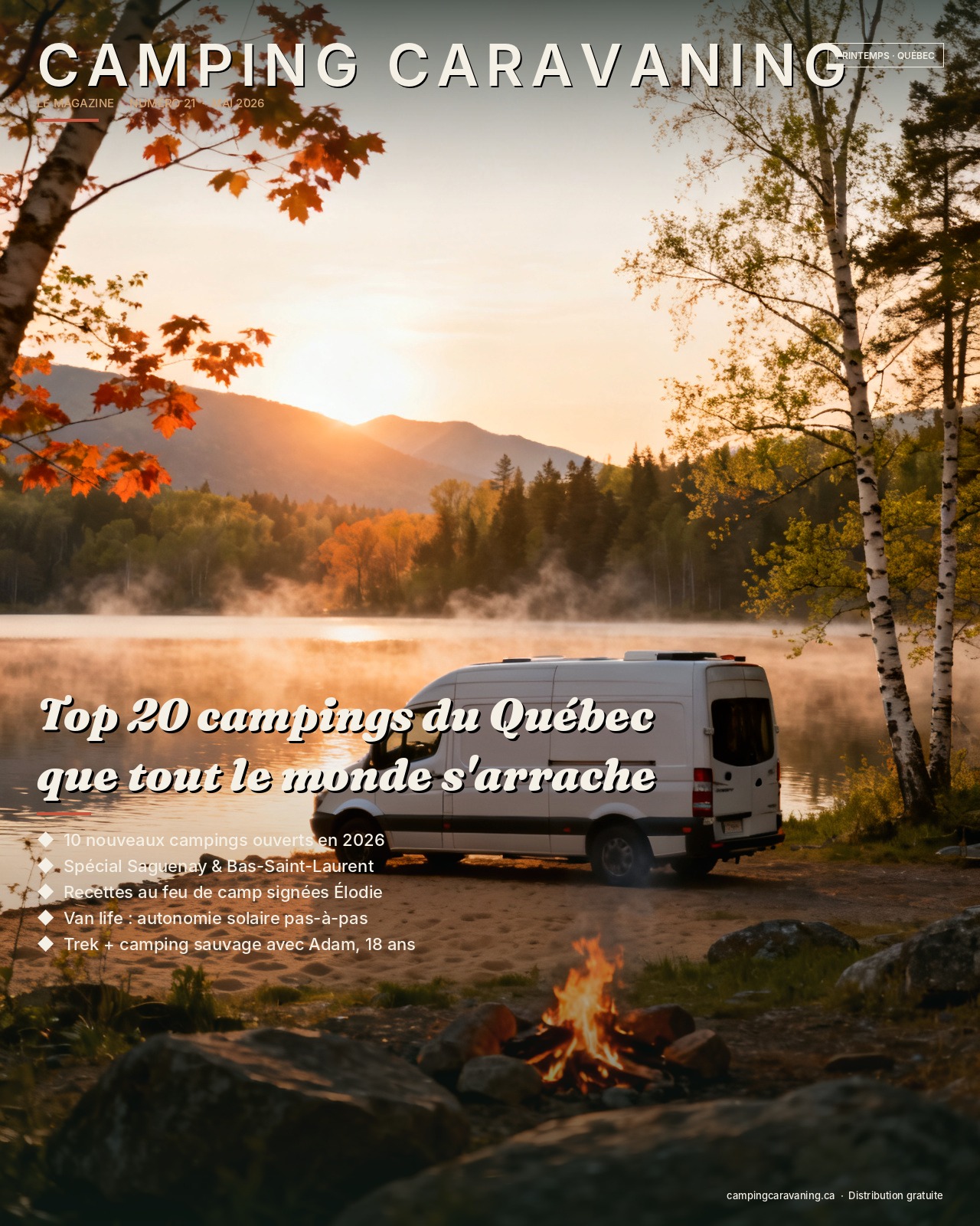 Maquette de couverture — projet de magazine Camping Caravaning du Québec