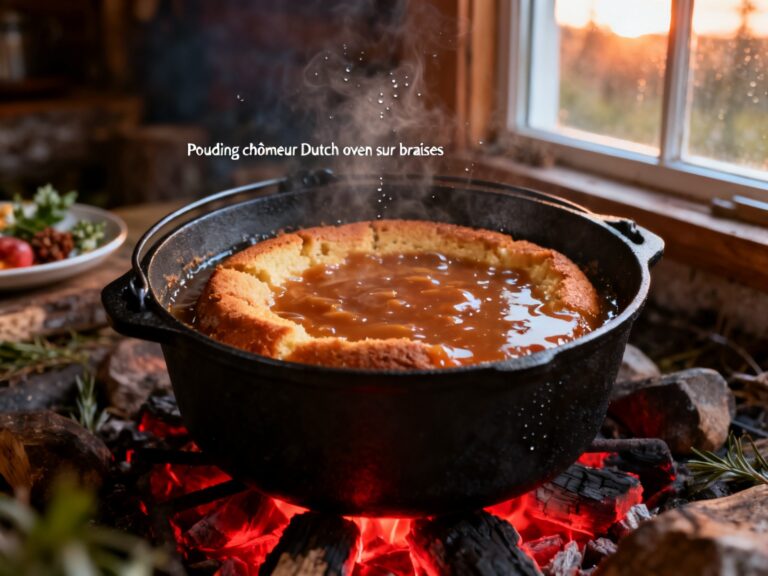 Pouding chômeur Dutch oven sur braises — campingcaravaning.ca