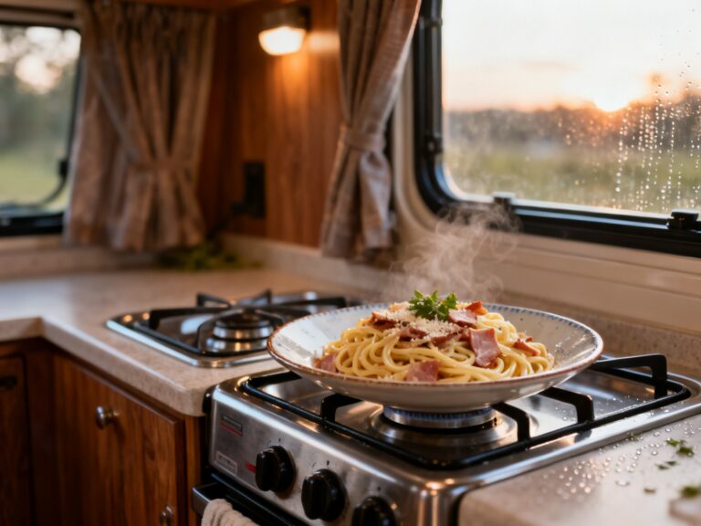 Pâtes carbonara minute en VR — campingcaravaning.ca