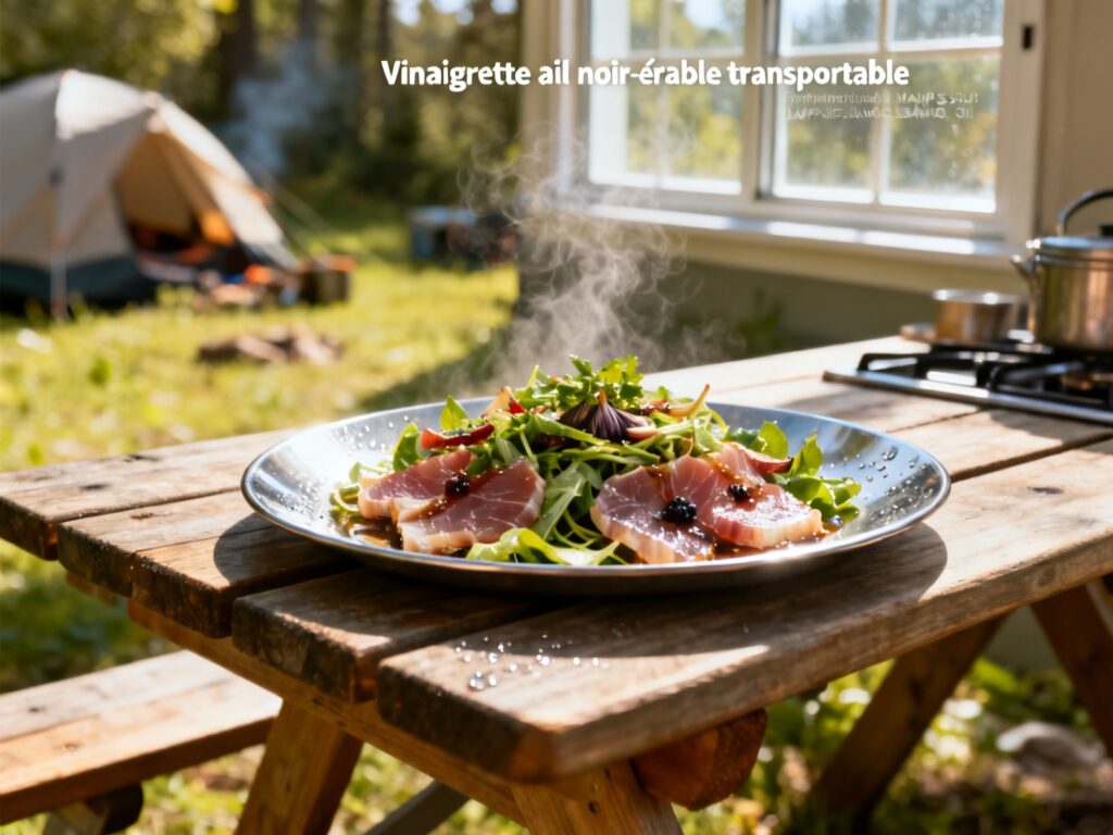 Vinaigrette ail noir-érable transportable