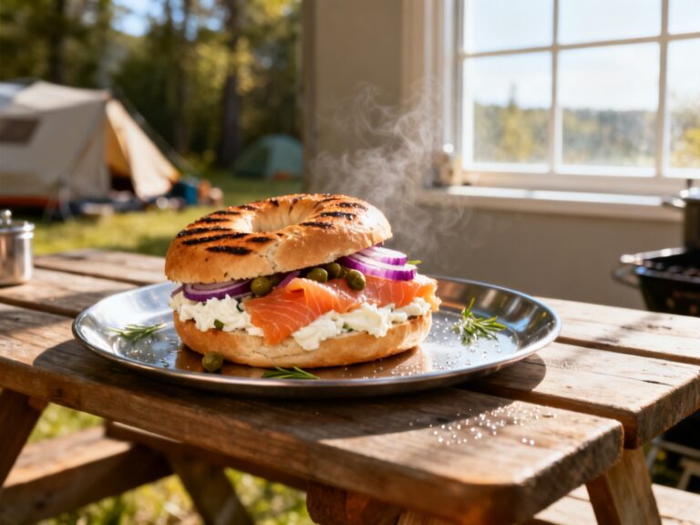 Bagel grillé fromage à la crème et saumon fumé — campingcaravaning.ca