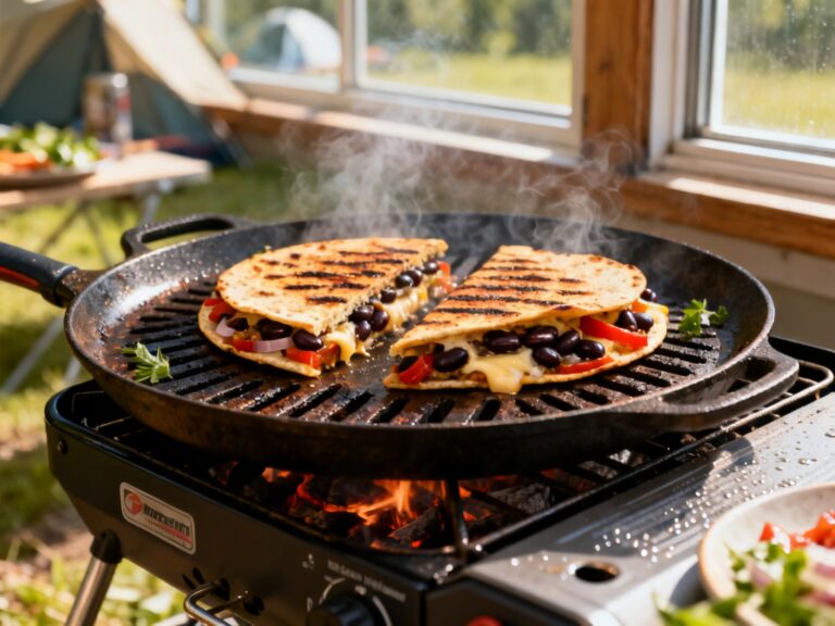 Quesadillas haricots noirs au feu de camp — campingcaravaning.ca