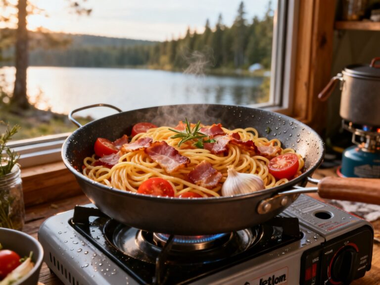 Pâtes une-casserole bacon-tomate — campingcaravaning.ca
