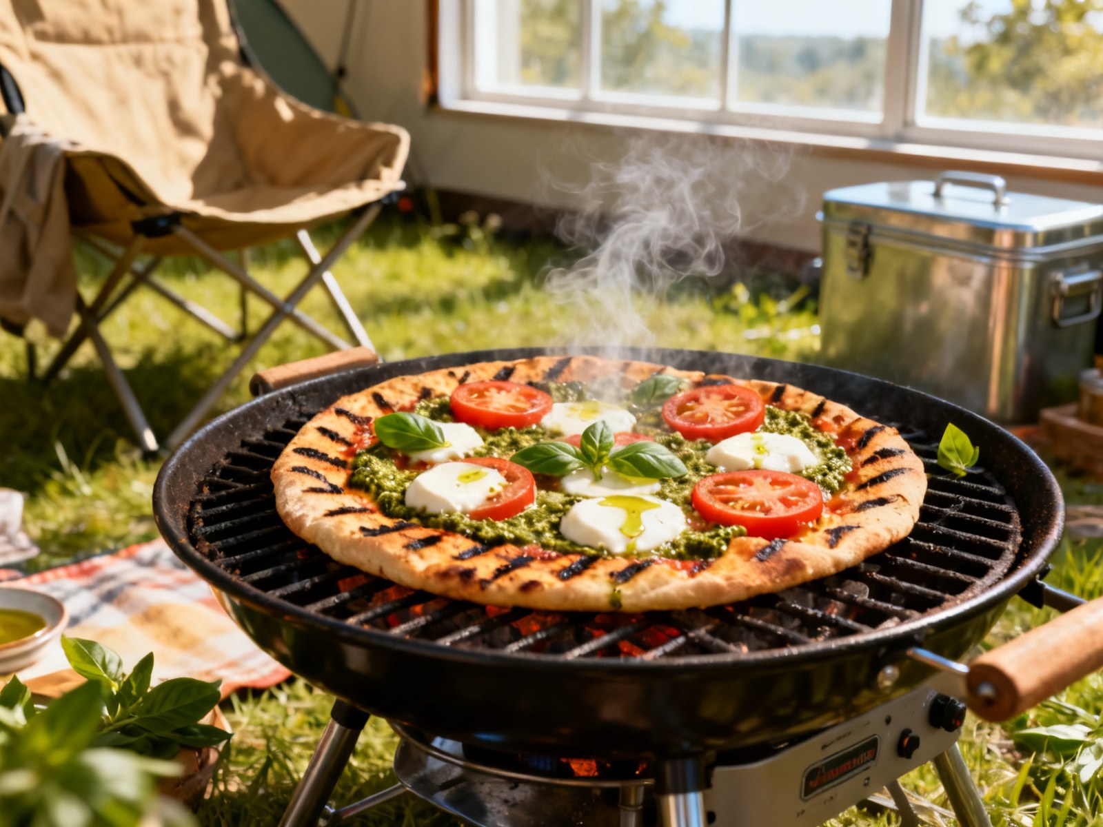 Pizza grillée sur BBQ portatif — campingcaravaning.ca