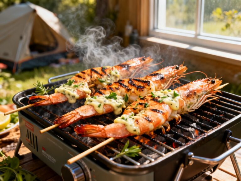 Brochettes de crevettes au beurre d’ail et citron — campingcaravaning.ca