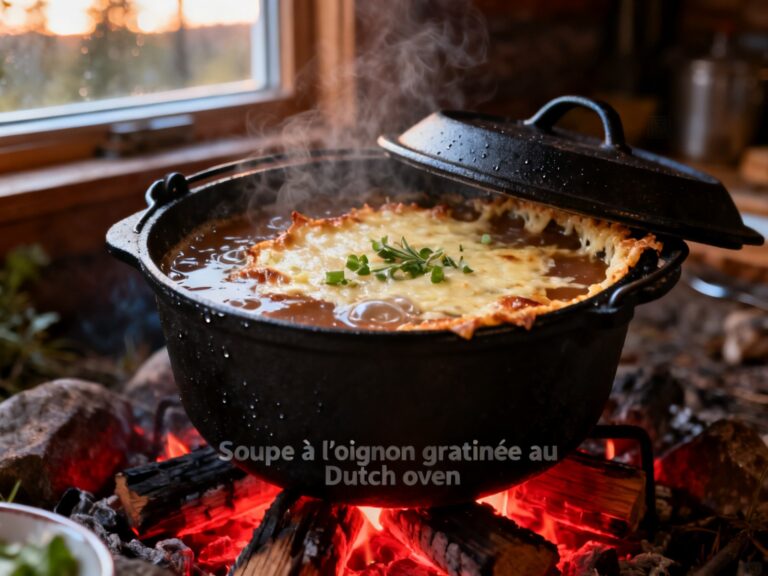 Soupe à l’oignon gratinée au Dutch oven — campingcaravaning.ca