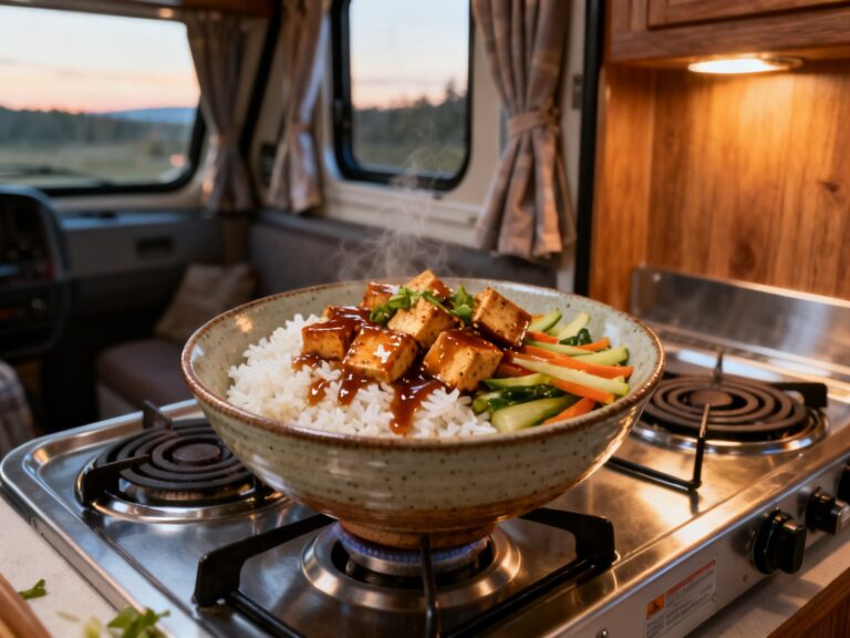 Bowl asiatique riz-tofu-légumes en VR — campingcaravaning.ca