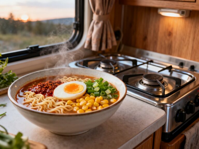 Soupe ramen express œuf-maïs en VR — campingcaravaning.ca