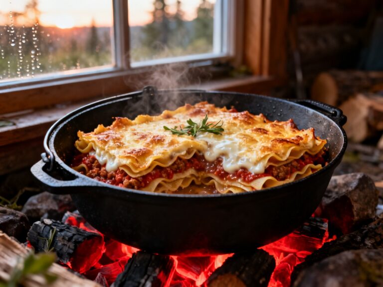 Lasagne au feu de camp en Dutch oven — campingcaravaning.ca