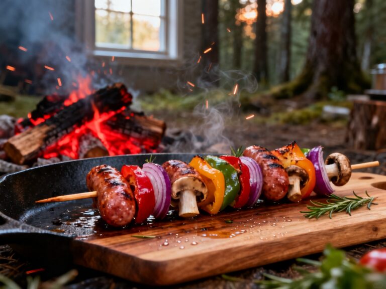 Brochettes saucisses-légumes au feu de camp — campingcaravaning.ca