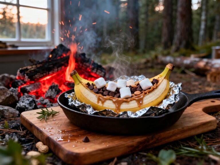 Bananes congelées chocolat-arachide au feu de camp — campingcaravaning.ca