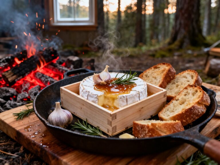 Camembert fondu au feu de camp avec pain croûté — campingcaravaning.ca