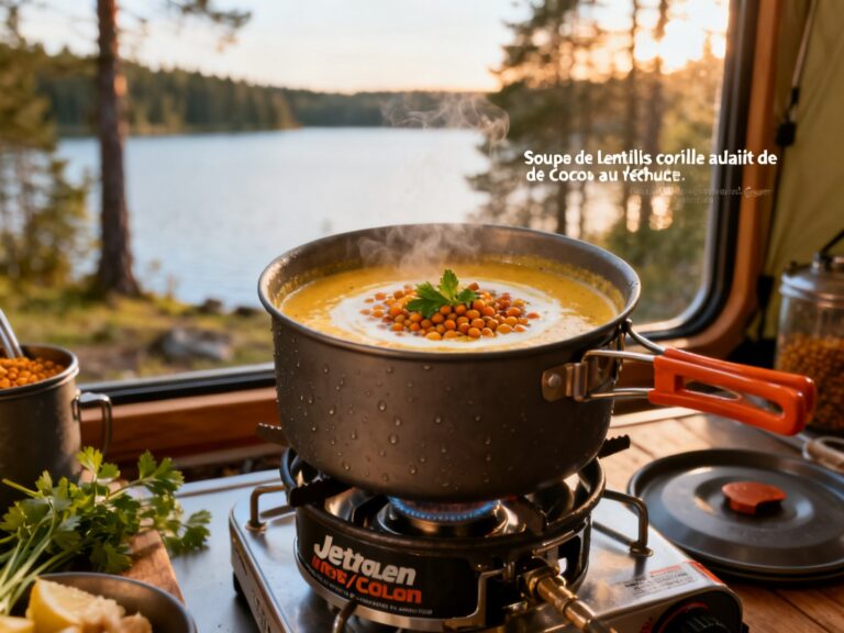 Soupe de lentilles corail au lait de coco au réchaud — campingcaravaning.ca