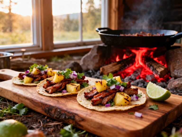 Tacos al pastor au feu de camp — campingcaravaning.ca