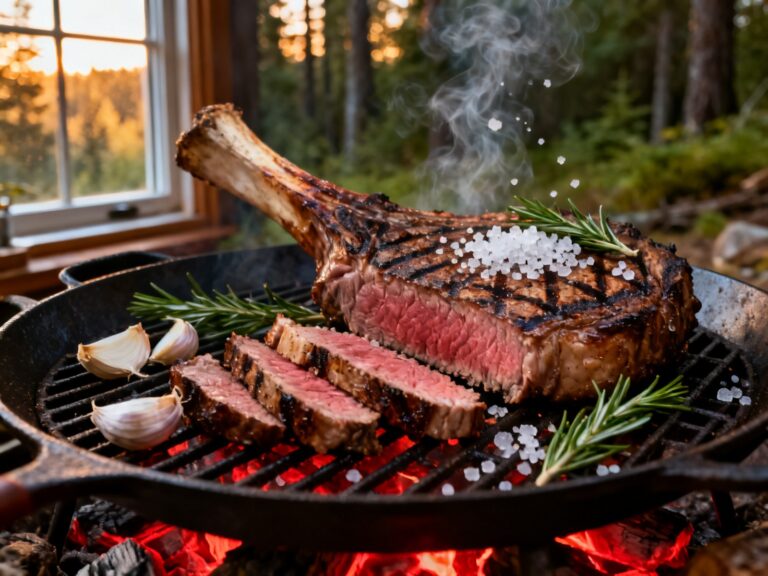 Côte de bœuf marinée porto-romarin au feu de camp — recette campingcaravaning.ca