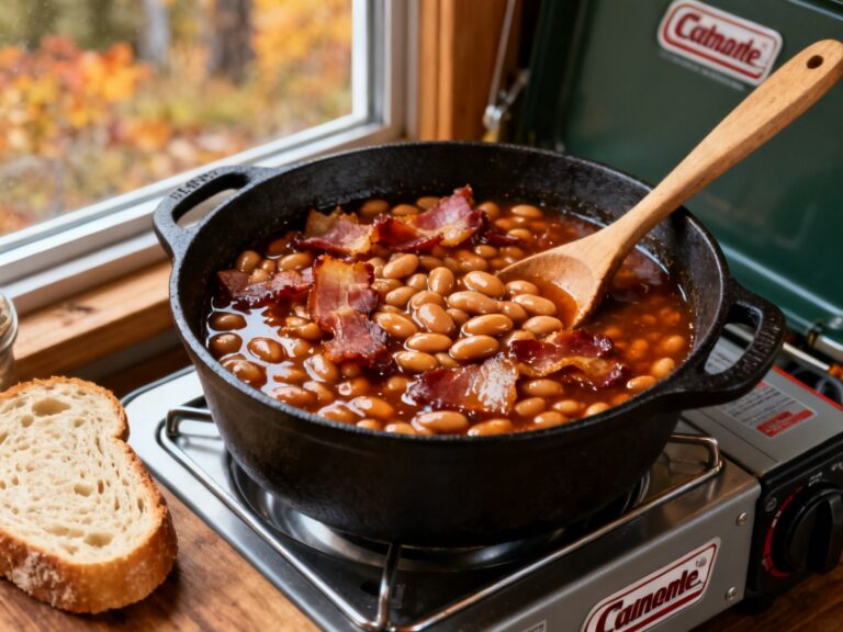 Fèves au lard à l'érable une-casserole au réchaud — recette campingcaravaning.ca
