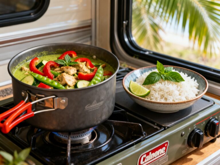 Curry vert thaï poulet 20 minutes au réchaud — recette campingcaravaning.ca
