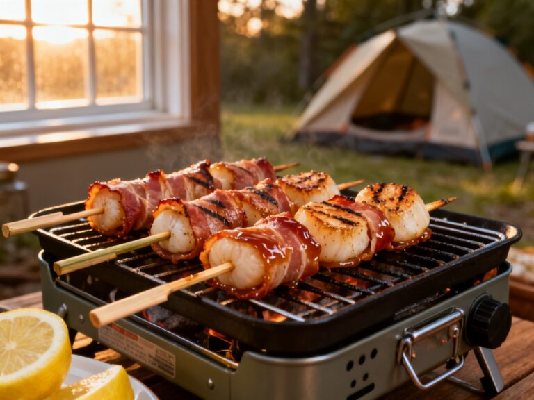 Pétoncles bacon-érable au BBQ portatif — recette campingcaravaning.ca