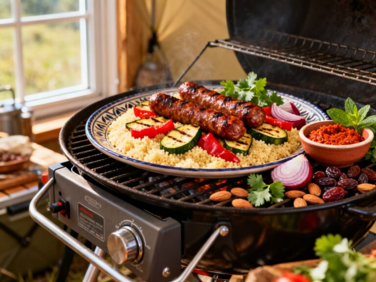 Saucisses merguez maison-couscous au BBQ portatif — recette campingcaravaning.ca