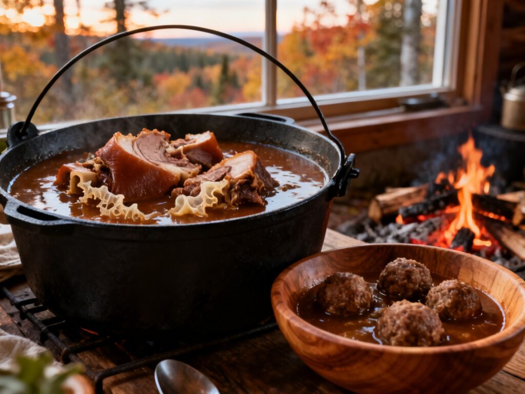 Ragoût de pattes de cochon traditionnel au Dutch oven
