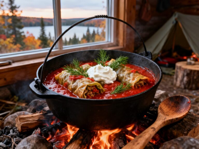 Choux farcis sauce tomate au Dutch oven — recette campingcaravaning.ca