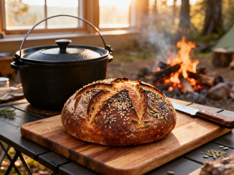 Pain au levain et graines au Dutch oven — recette campingcaravaning.ca