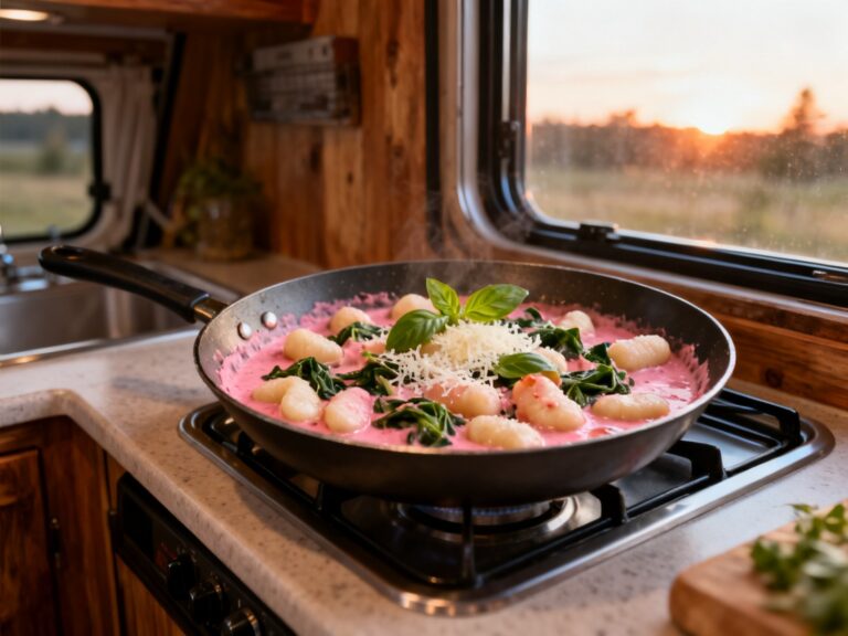 Gnocchi sauce rose épinards en VR — recette campingcaravaning.ca