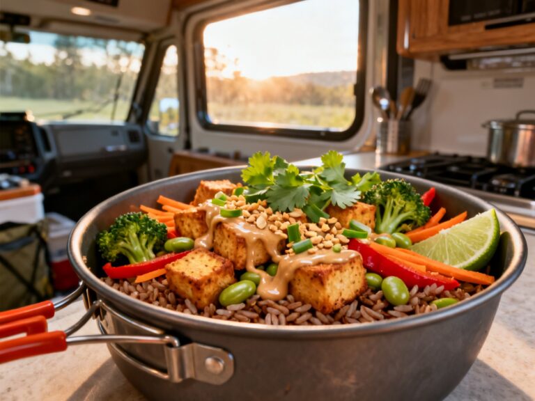 Bol thaï à l'arachide et tofu en VR — recette campingcaravaning.ca