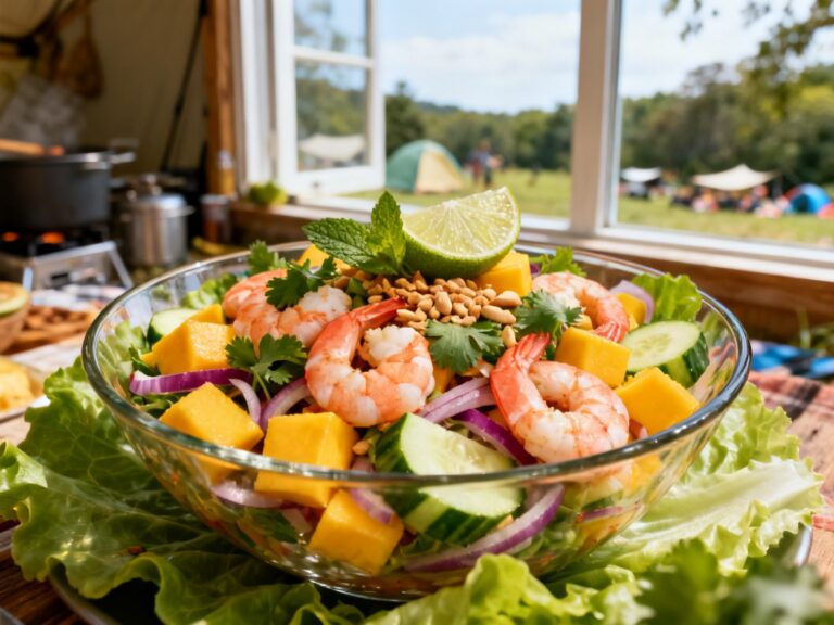 Salade mangue-crevettes-coriandre fraîche sans cuisson — recette campingcaravaning.ca