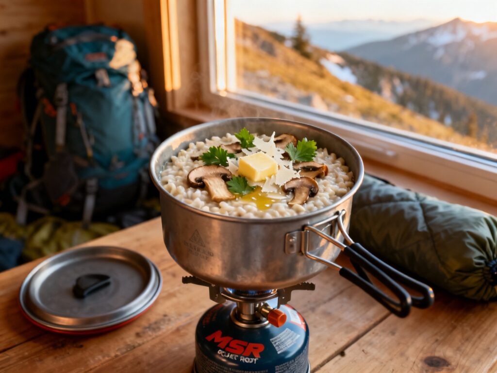 Risotto trek champignons-parmesan au PocketRocket