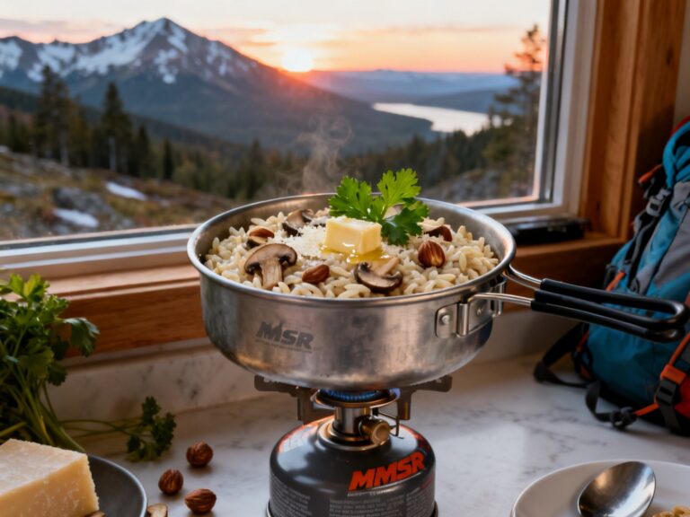 Risotto orzo champignons-noisettes — top mijoté trek 12 minutes — campingcaravaning.ca