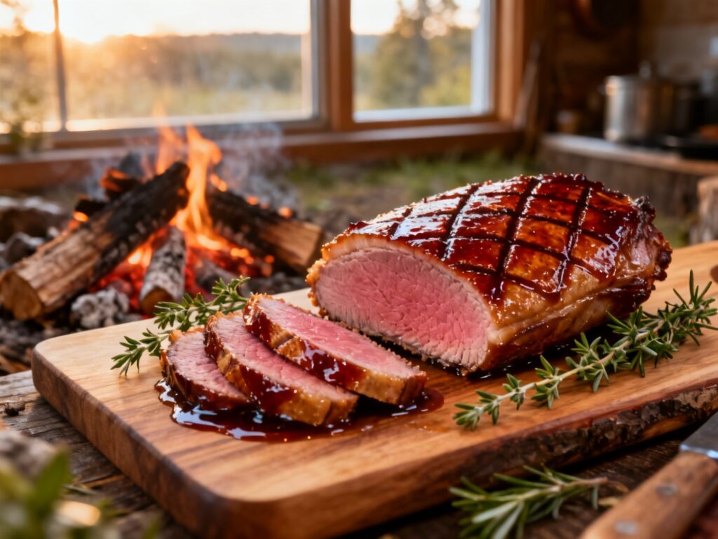 Magret de canard à l’érable et porto au feu de camp