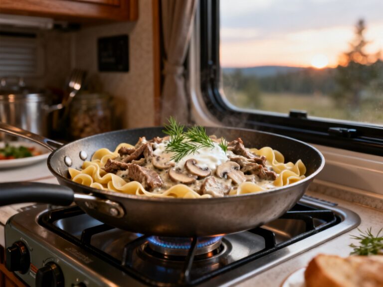 Stroganoff de bœuf-champignons au réchaud — MEILLEURE recette russe d'experts depuis 2001 — campingcaravaning.ca