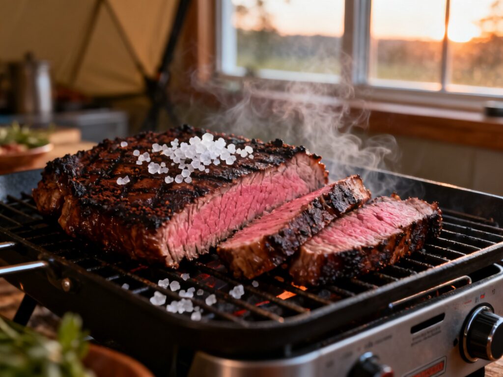 Steak d’onglet au café noir au BBQ