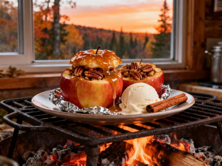 Pommes au four pacanes-érable au feu de camp — INCONTOURNABLE dessert d'experts — campingcaravaning.ca