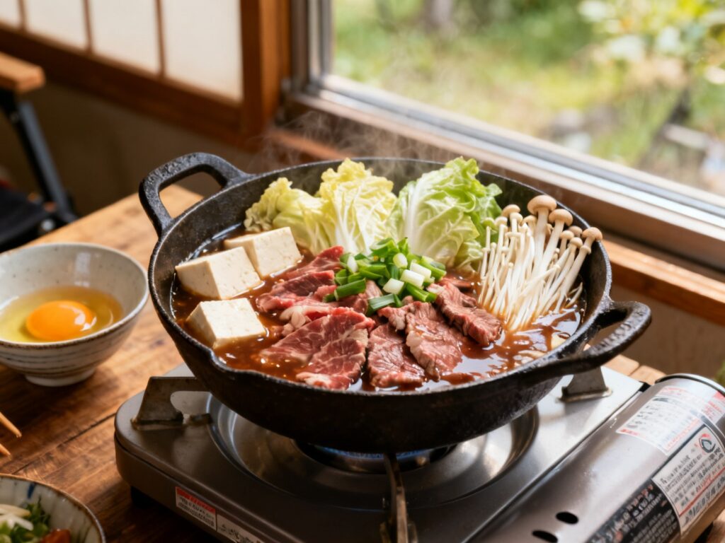 Sukiyaki japonais à partager, au réchaud